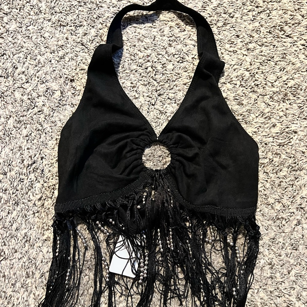 black halter w/ fringe 🖤